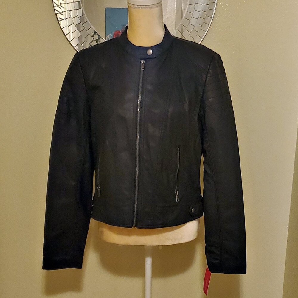 NWT Women's XHILARATION Faux Leather Moto Jacket Black Size M